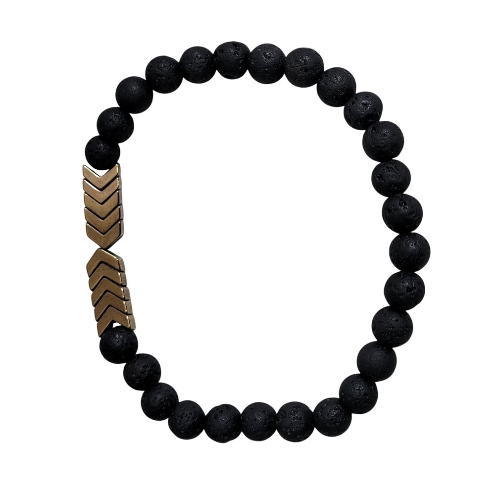 Unbranded Lava Rock Bead Bracelet Unisex OS Black Bronze Excellent Chevron Boho